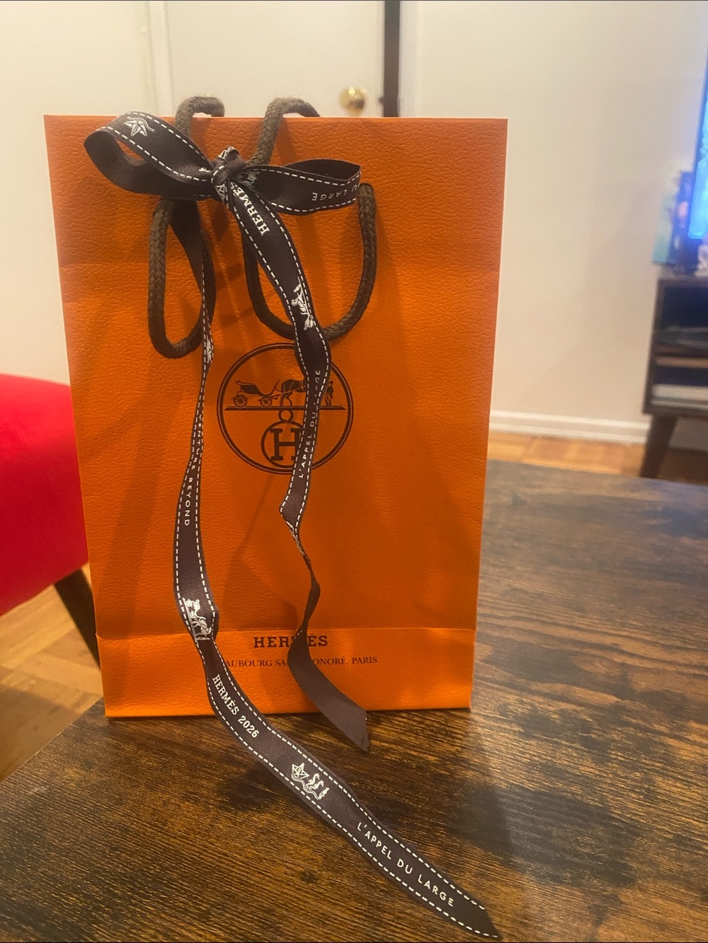 Orange Gift Bag with Black Ribbon